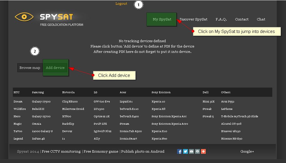 Add device to SpySat GPS tracking service