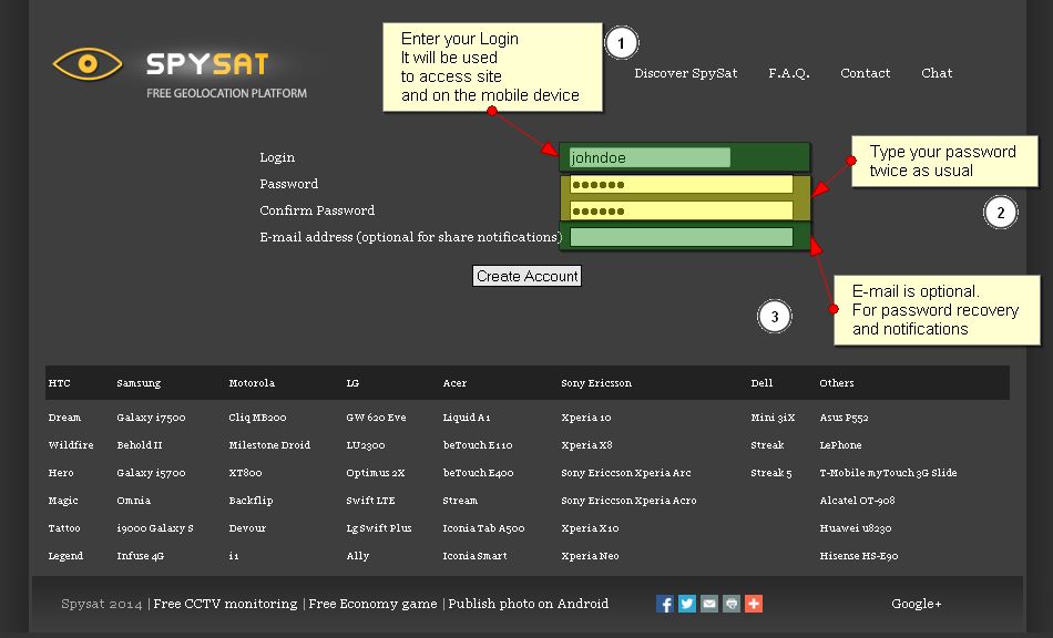 SpySat form create 